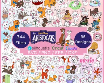 344 Files Aristocats SVG PNG Clipart Layered files for Cricut cutting print Instant Digital Download Clipart sublimation frozen Cats Paris