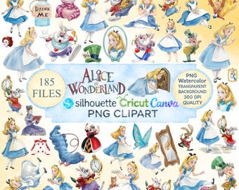 Alice in Wonderland Watercolor Clipart Bundle 175 PNG Storybook Characters