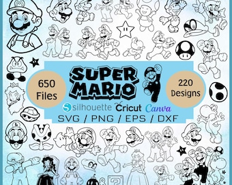 Super Mario SVG Bundle, Mario Cut Files, Mario Clipart, Super Mario Font, Mario PNG, Printable Mario, Mario clipart bundle, Luigi Svg