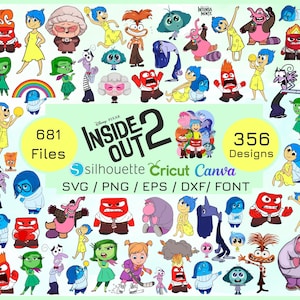 Paquete PNG de Inside Out, clipart y papel digital de Inside Out, SVG de Inside Out para decorar camisetas, tartas, cumpleaños, ansiedad, tristeza, alegría