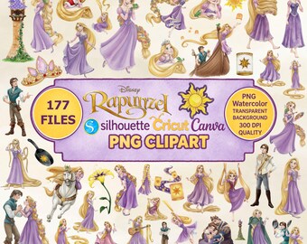 177+ Rapunzel Watercolor PNG Clipart Bundle Princess Character Digital Set