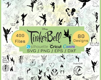 Tinkerbell SVG Silhouette Bundle, Tinkerbell Svg & Outline Files for Cricut, Believe Tinkerbell Png, Fairy Svg for Shirt, Princess Clipart