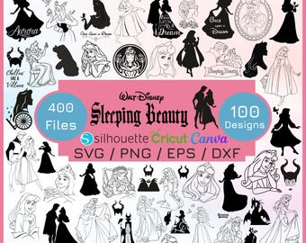 Śpiąca Królewna - zarys sylwetki, clipart, sylwetka cyfrowa, zorza polarna, SVG, Maleficent, album ze zdjęciami, clipart, wektor do natychmiastowego pobrania