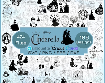 Cinderella SVG Cliparts Bundle, Cinderella silhouette, Cartoon Sublimation Cliparts, Cinderella Princess Themed Clipart Birthday SVG Bundle