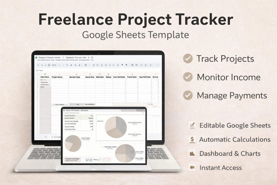 Freelance Project Tracker Google Sheets Template | Income &amp; Payment Tracker Spreadsheet ...