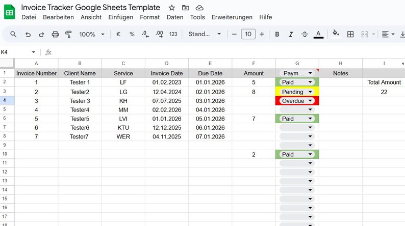 Invoice Tracker Google Sheets Template, Payment Log (digital Download ...