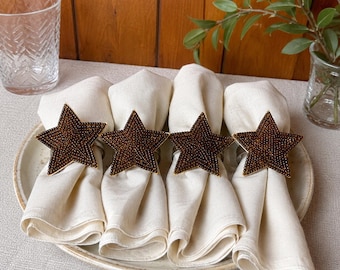 Vintage Beaded Star Napkin Rings Set Of 4 Amber Brown India Table Decor