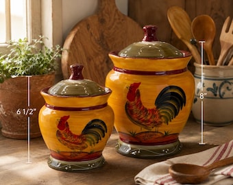 Vintage Rooster Canister Set Farmhouse Kitchen Decor Ceramic Storage Jars