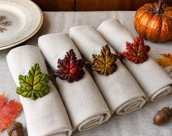 Vintage Napa Plum Maple Leaf Napkin Rings Set Of 4 Autumn Thanksgiving Table