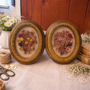 Set of 2 Italian Oval Dried Flower Shadow Box Frames – Gold Ornate Wall Decor