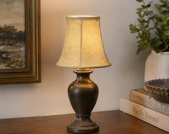 Small Beige Faux Leather Bell Lamp Shade 5 Inch Clip On Vintage Style