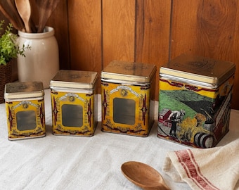 Vintage San Remo Italiaanse keukenbus set van 4 gele metalen blikken Himark