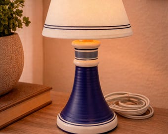 Pfaltzgraff Table Lamp Blue Ceramic Lamp with Shade Cottage Farmhouse Bedside Light 10.5 Inch