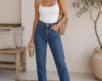 Vintage Jordache Jeans Dam 5/6 Högmidjade Mom Jeans NWT 90-tals Raka Ben Denim Blå
