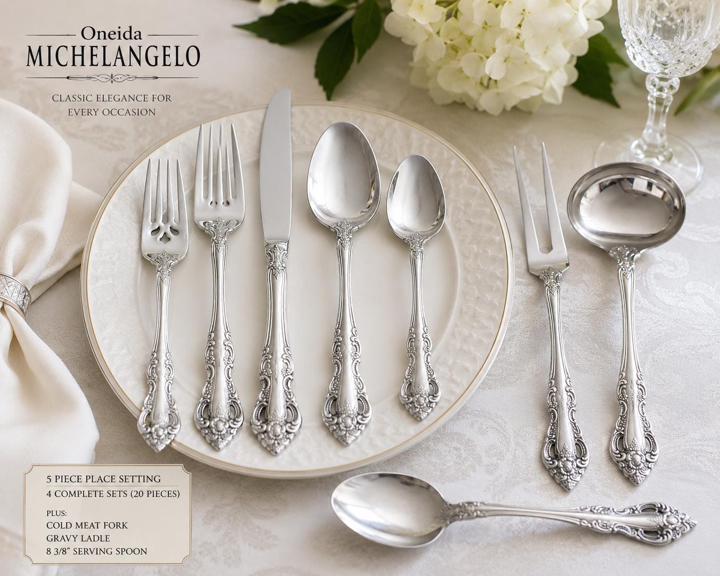 Oneida Michelangelo Stainless Steel Flatware | Ornate Scroll