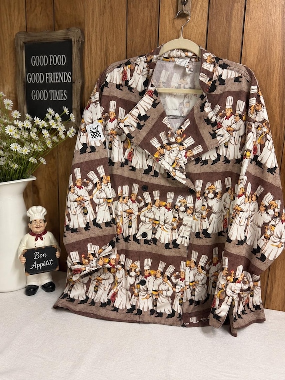 Vintage Chef Revival Novelty Chef Print Double Breasted Jacket XL