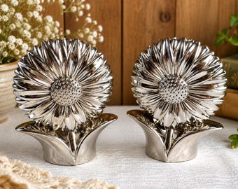 Vintage Godinger Sunflower Salt & Pepper Shakers Silver Tone Pair