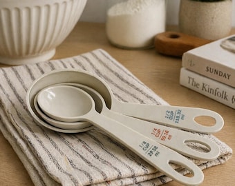 Vintage Measuring Spoons Set Neutral Kitchen Decor Farmhouse Style Baking Utensils 9 Inch Set