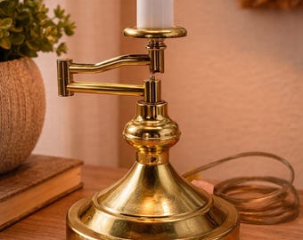 Luminária de mesa vintage em latão com braço articulado, ajustável para leitura (28 cm)