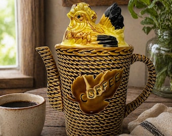 Tetera/cafetera vintage con diseño de gallina en nido, decoración de cocina con gallina, 18 cm de alto, estilo rústico.
