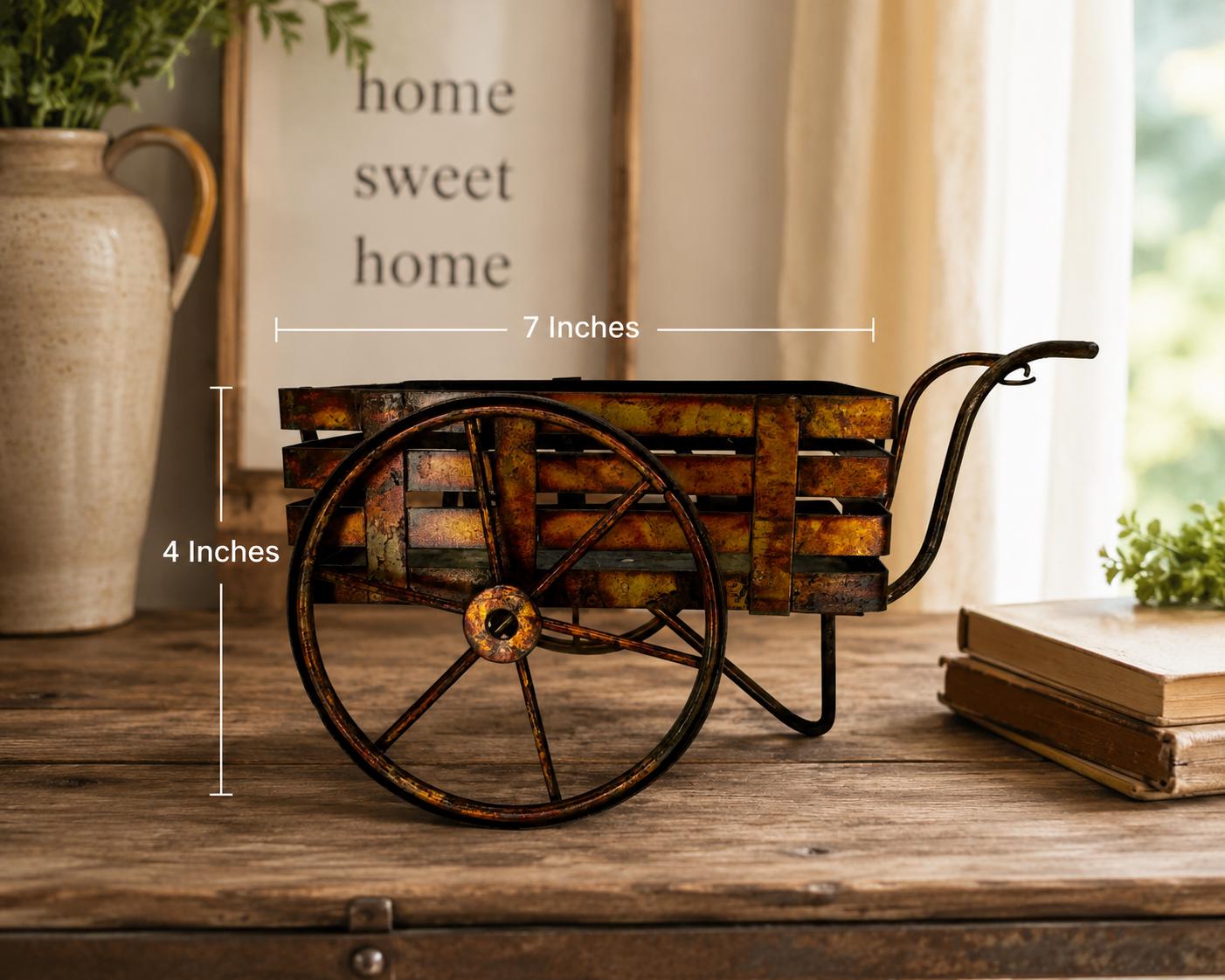 Vintage Farm Wagon Planter * Iridescent Copper Brass Tone Metal Cart * Rustic Country Decor