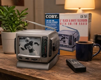 Vintage COBY 5” Portable Black & White TV Radio CX-TV1 New In Box Retro Television