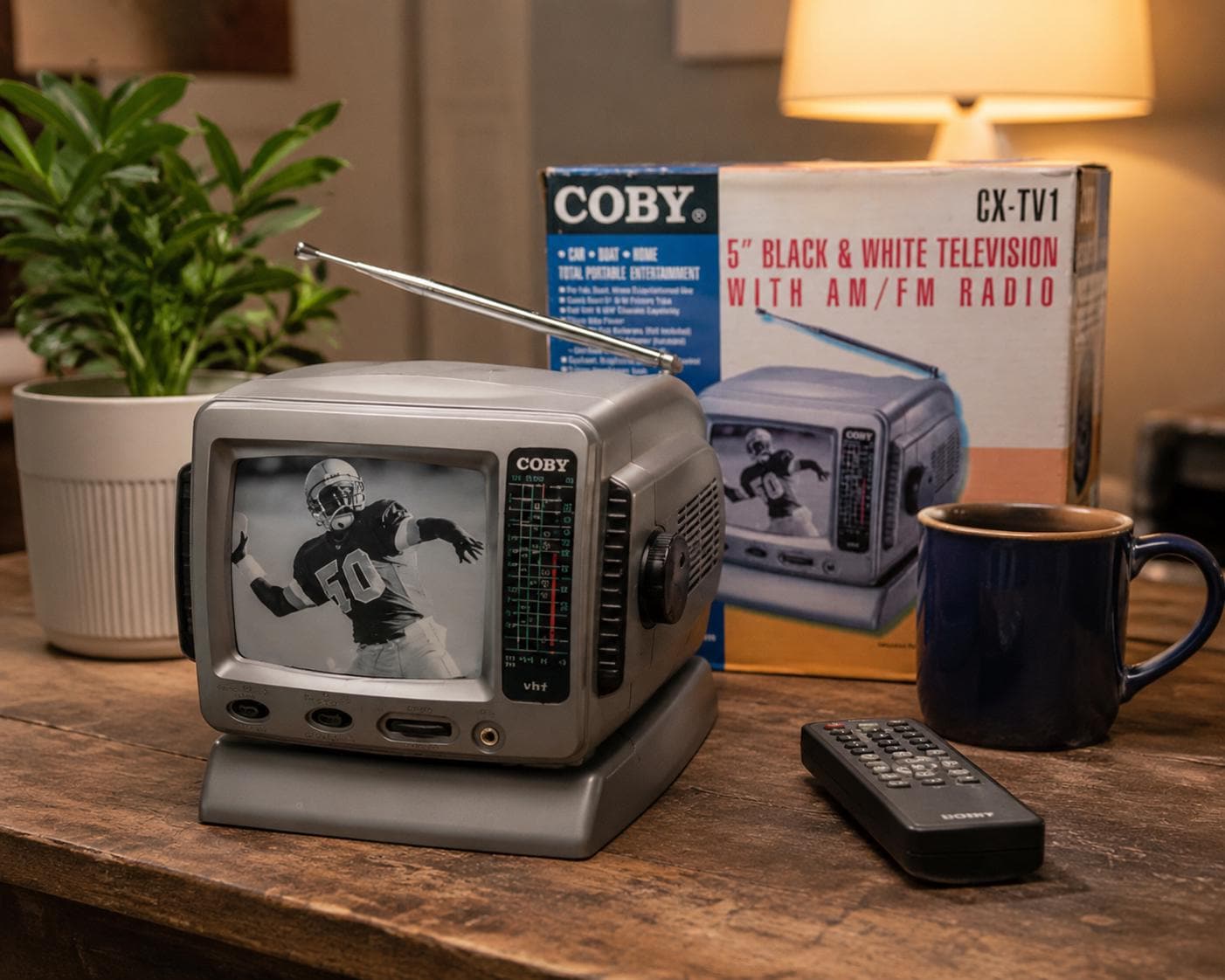 Vintage COBY 5” Portable Black & White TV Radio CX-TV1 New in Box