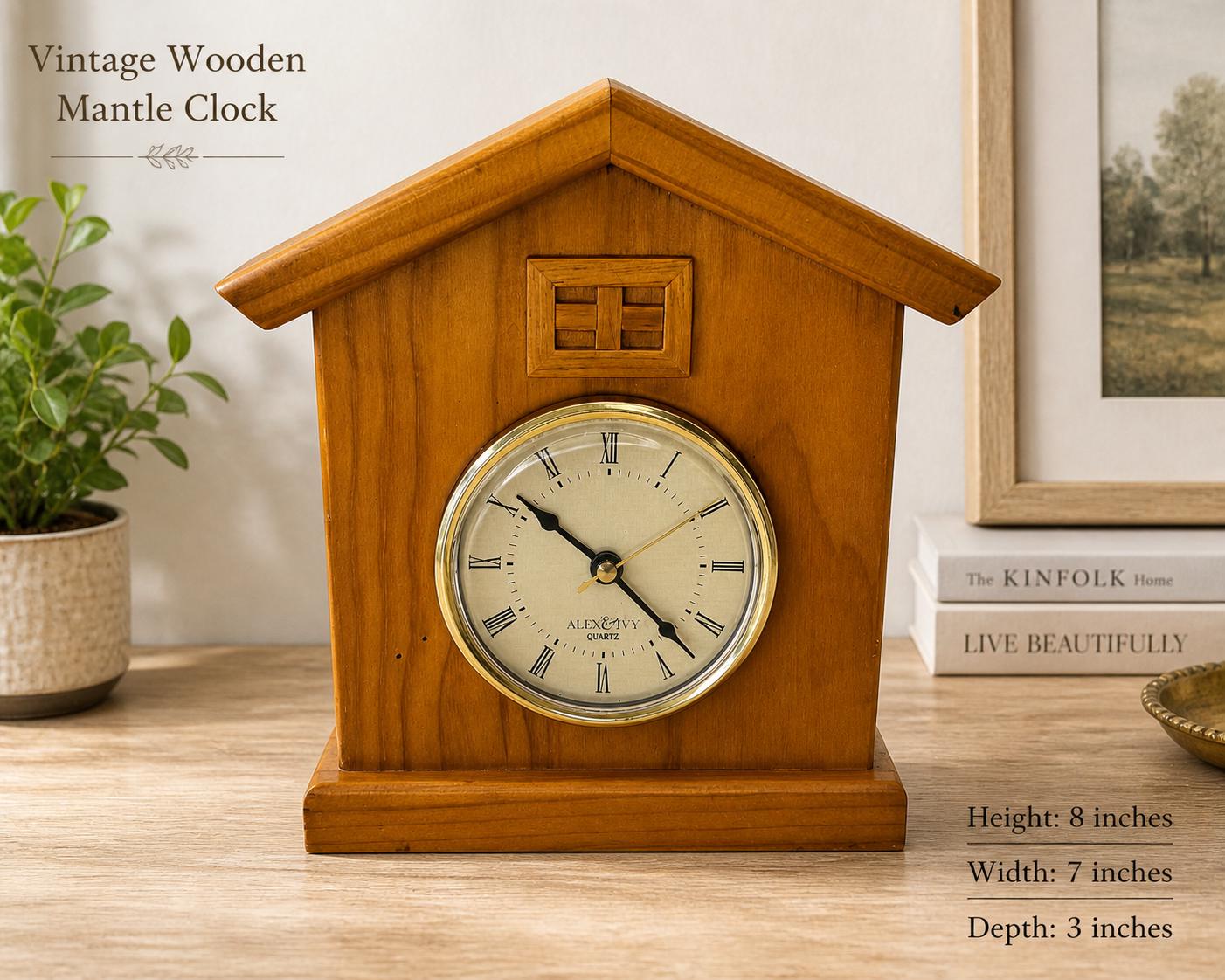 Vintage Bombay Company Wooden Mantel Clock Cottage Style Quartz