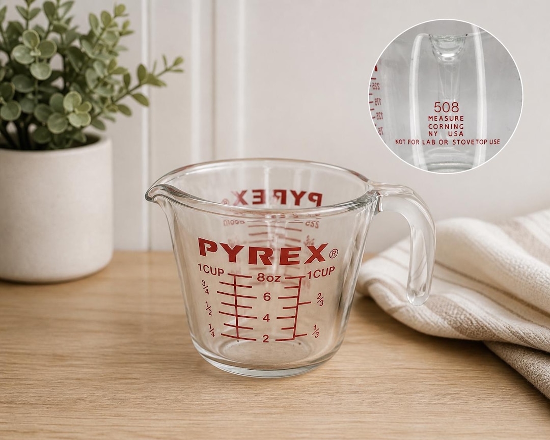 Pyrex Capital Letters Vintage Pyrex 508 Measuring Cup | Red Letter Glass, 1 Cup Capacity - Etsy