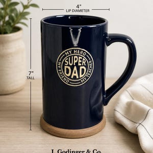 Super Dad-mugg Godinger marinblå kaffekopp pappagåva 18 cm hög