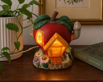Vintage Apple House Night Light Lamp Whimsical Cottagecore Teacher Gift Decor