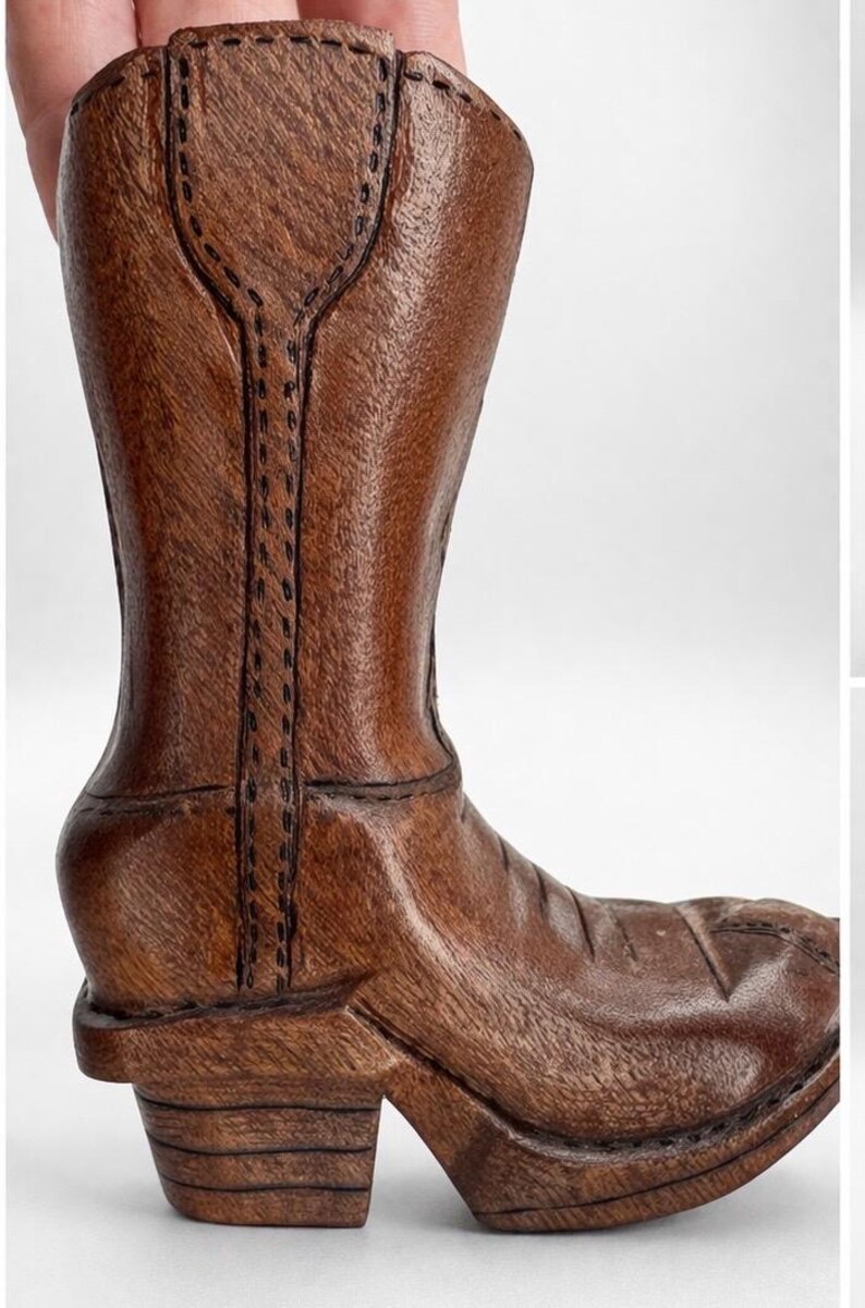 Rustic Boot Decor Hand Carved Wooden Cowboy Boot Decor Rustic Western Farmhouse Shelf ...