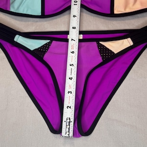 Vintage Body Glove Bikini XS Strapless Colorblock Swim Set Y2K Mesh Panel Bandeau Bikini Retro Surf Swimwear Purple Black image 6