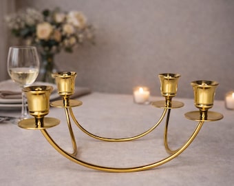 Chandelier vintage en laiton à 4 bras, bougeoir à base carrée, pièce maîtresse, décoration minimaliste moderne, décoration de table en laiton doré