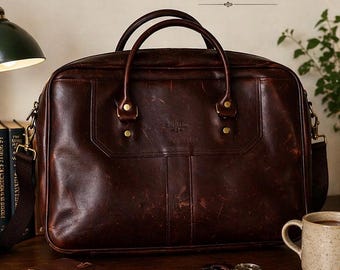 J.W. Hulme Heritage Leather Briefcase – American Made Full-Grain Laptop Bag