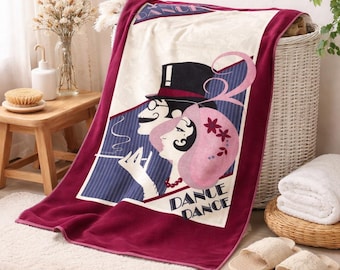 Vintage Franco Luxury Cotton Towel Dance Dance Art Deco 29x58 Made in Taiwan