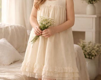 Cottagecore Prairie Girl Dress Vintage Lace Flower Girl Her Majesty Ivory