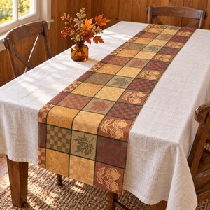 Camino de mesa otoñal con diseño de calabaza, bellota y hoja, estilo patchwork, tejido, para la decoración de Acción de Gracias, 70x13