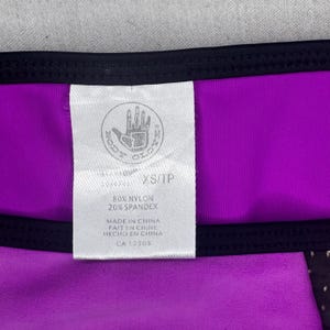 Vintage Body Glove Bikini XS Strapless Colorblock Swim Set Y2K Mesh Panel Bandeau Bikini Retro Surf Swimwear Purple Black image 8