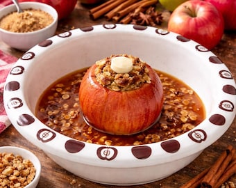 Vintage Ceramic Apple Baking Dish – 6.5” Round Farmhouse Kitchen Decor