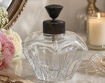 Vintage Glass Perfume Bottle with Brass Atomizer Top, Vanity Decor, Small Decorative Bottle, Antique Style Glass, 3.5 x 3.75