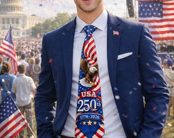 Anniversary 250th Tie | Patriotic American Flag Stars Necktie | Freedom Independence Day 1776-2026
