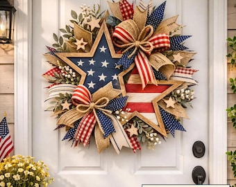 Patriotic 250th Wood Wreath 1776-2026, USA 4th of July Door Sign, Semiquincentennial Christmas Gift