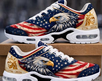 Zapatillas del 250 aniversario / Patricio estadounidense en rojo, blanco y azul con águila americana / Calzado del 250 aniversario 1776-2026