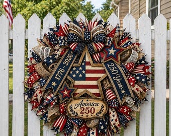 Corona de madera del 250 aniversario de Estados Unidos, placa conmemorativa del águila patriótica para la puerta, Semiquincentenario 1776-2026