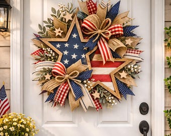 Corona de madera patriótica del 250 aniversario (1776-2026), letrero para puerta del 4 de julio de EE. UU., regalo de Navidad del semiquincentenario.