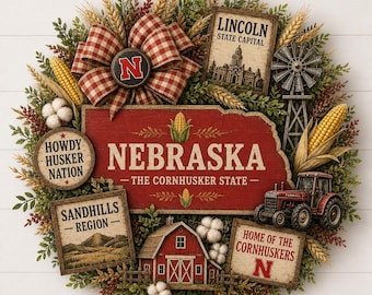 Patriotic Nebraska Wood Wreath, The Cornhusker State 250th Anniversary Door Sign Plaque, 4th of July
