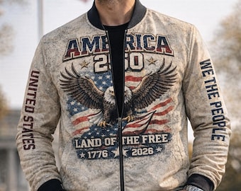 USA 250th Anniversary Bomber Zipper Jacket, Patriotic American Eagle Coats, We The People Apparel