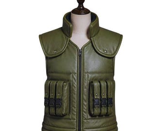 Anime Ninja Jonin Leather Vest – Green Navy Tactical Leather Streetwear Jacket