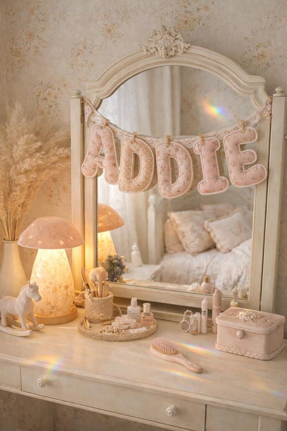 Custom Nursery Name Banner-Whimsical Floral-Handmade Fabric Letters- Girls’ Personalized Baby Room Decor